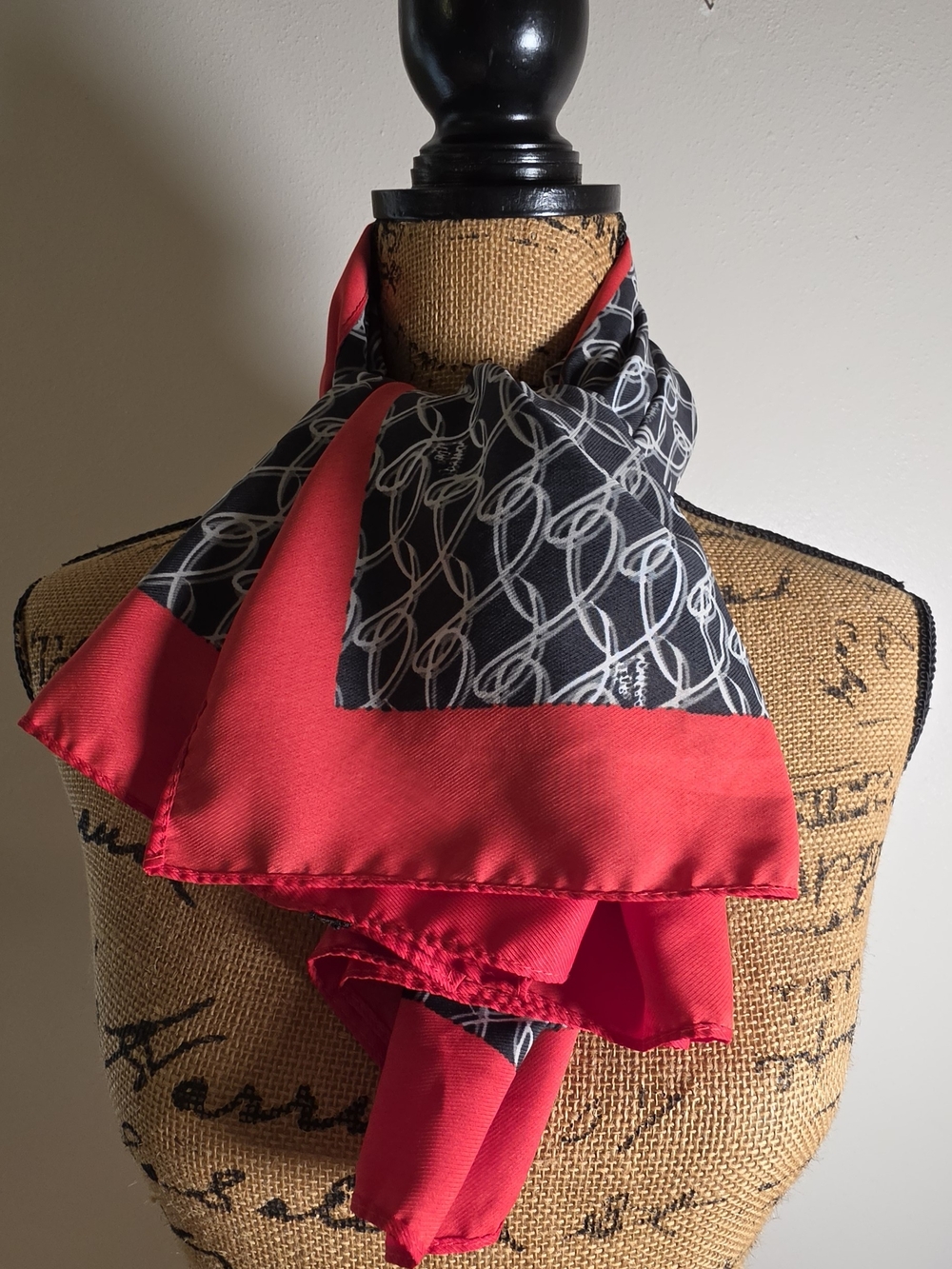 The Limited Black & Red Link-Print Satin Scarf